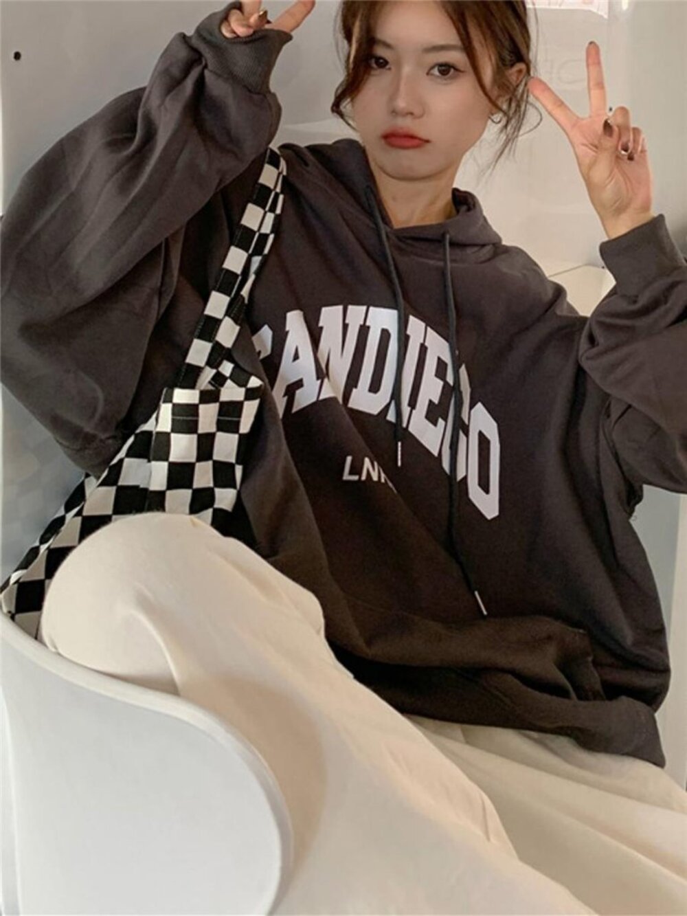 Letter Graphic Long Sleeve Hoodie - Picture 4 of 16